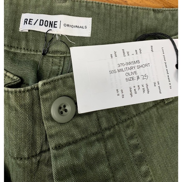 RE/DONE 50S Military Shorts in Olive Green Size 25 Button Fly Flat Front Cotton - Picture 4 of 4